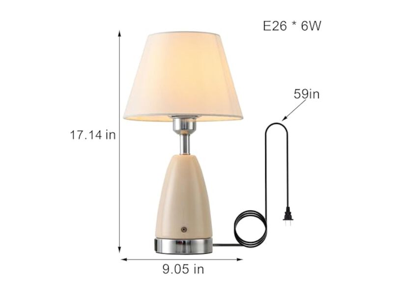 Dimmable Farmhouse Ceramic Fabric Table Lamp For Living Room Bedroom Nightstand image number 3