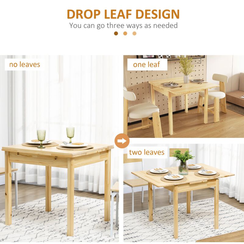 Folding Dining Table with Pine Wood Frame, Drop Leaf Tables for Small Spaces, Foldable Kitchen Table for Dining Room, Natural