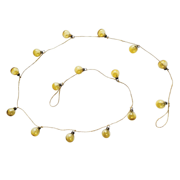 Amber Hand-Blown Glass Ball Garland with Jute Cord