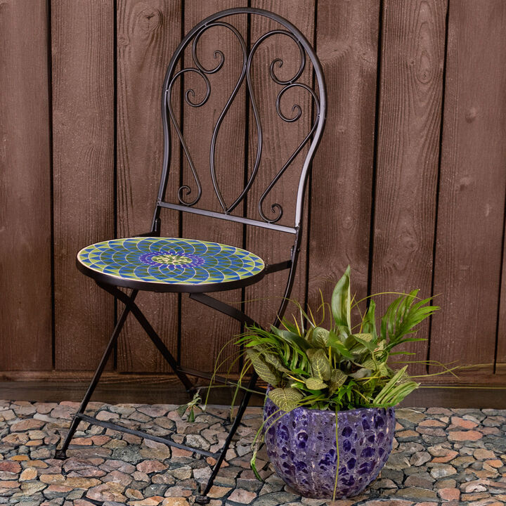Sunnydaze Mosaic Tile Bistro Chair with Iron Frame - 2-Pack