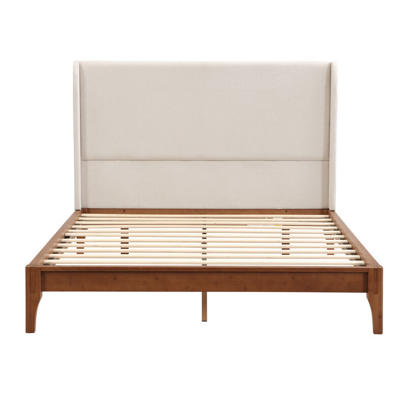 Merax Bamboo Wood Platform Bed with Upholstered Headboard image number 0