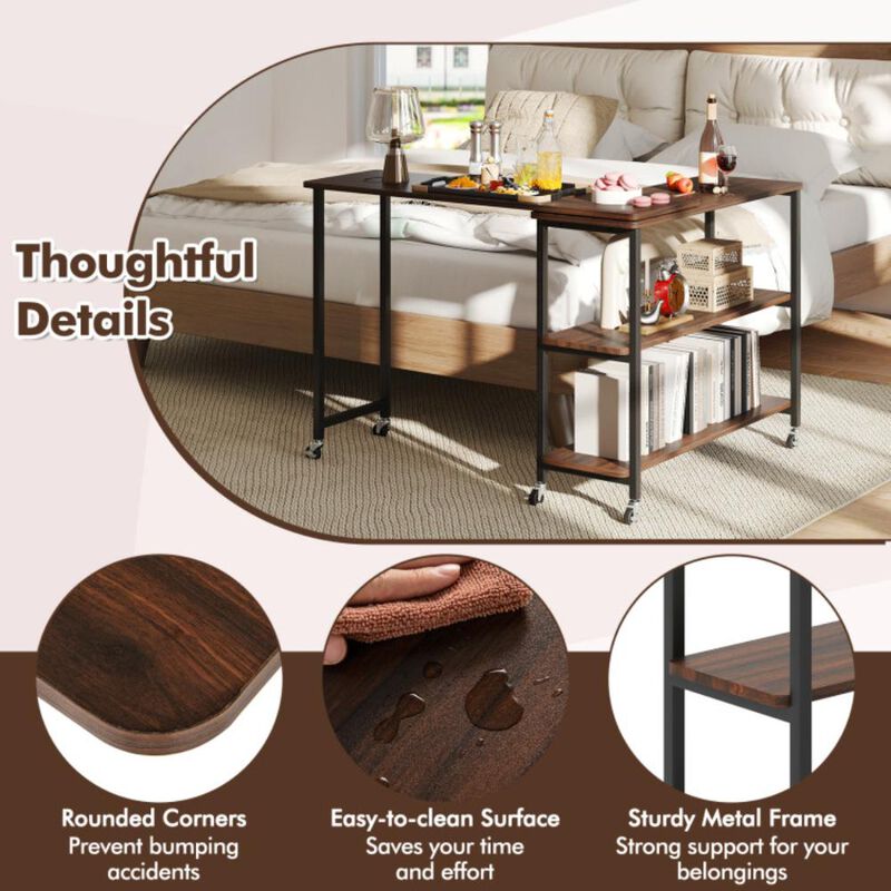 Hivvago Patented Large 360-Degree Free Rotating Sofa Side Table with Wheels and Storage Shelf