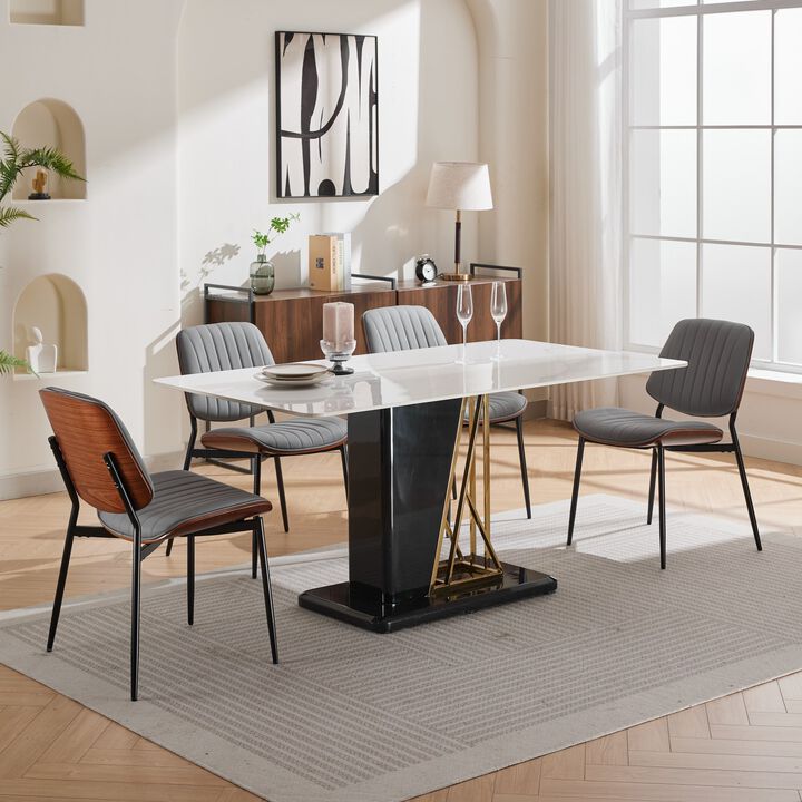 Whisen Set of 2 Mid Century Modern Dining Chairs, Faux Leather Upholstered Seat with Bentwood Back Metal Legs for Kitchen Dining Room