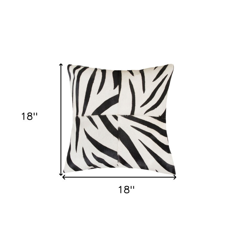 HomeRoots Set of Two 18" White and Black Zebra Cowhide Throw Pillows image number 5
