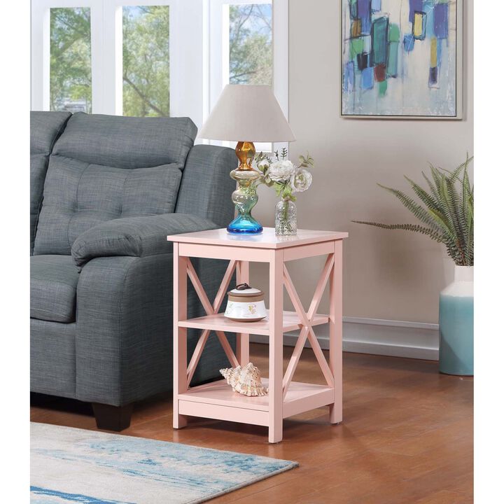 Convenience Concepts Oxford End Table with Shelves, Blush Pink