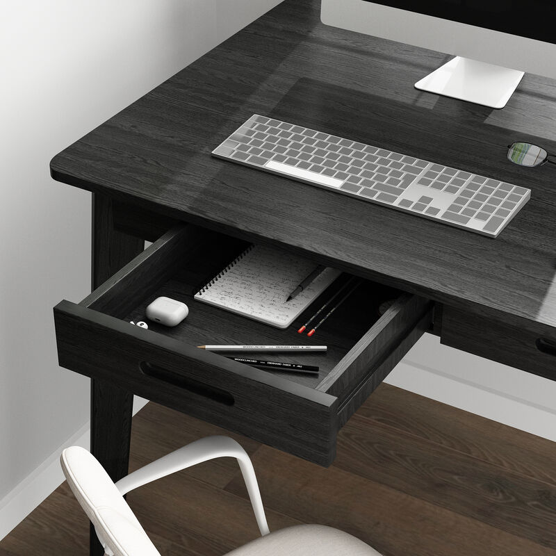 21.7 in. H Retangular Black walnut Wood 2 Drawer Computer &Gaming Desk