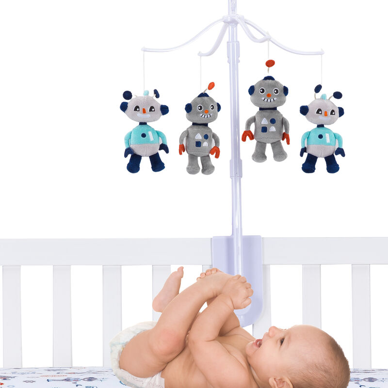 Bedtime Originals Robbie Robot Musical Baby Crib Mobile Soother Toy - Gray