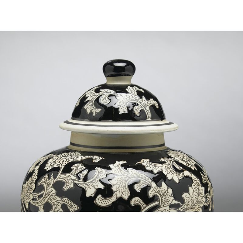 Aa Importing 59727 Black And Cream Floral 10 Inch Ginger Jar image number 2