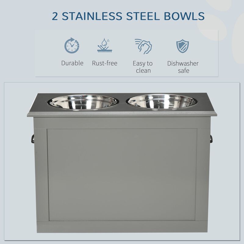 Gray Pet Dining Station: Raised Feeder with Storage for Large Dogs