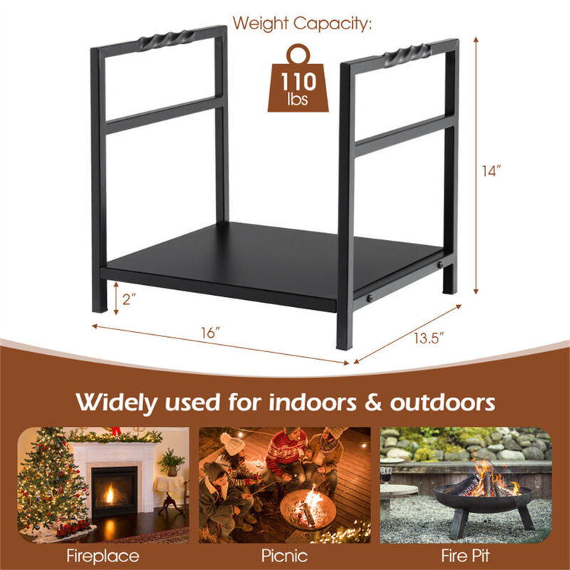 Firewood Log Rack with Unique Handle and Raised Feet-Black image number 3