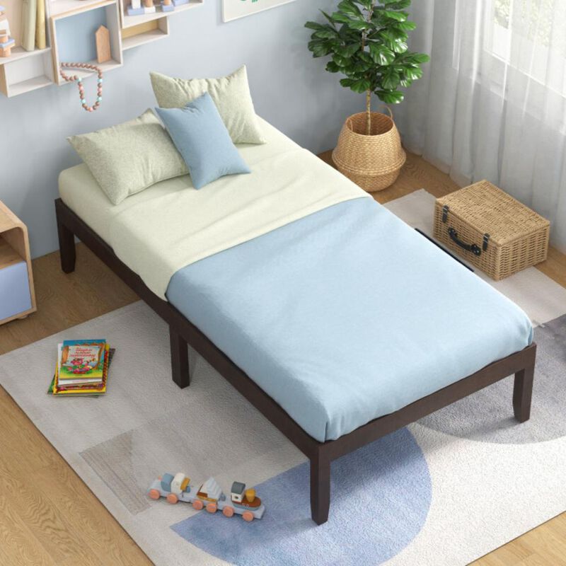 Hivvago 14 Inch Twin Wood Platform Bed Frame with Wooden Slats Support