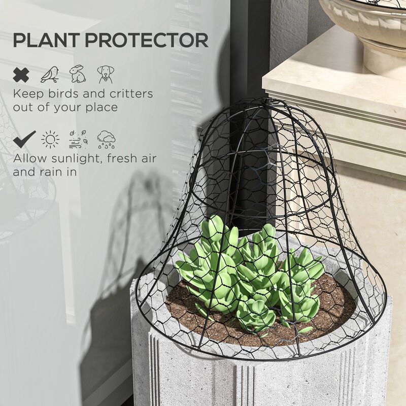 Outsunny Garden Chicken Wire Cloche, 16" x 13" Stackable Animal Plant Protectors, 6 Pack of Metal Crop Cages to Keep Animals Out, Black