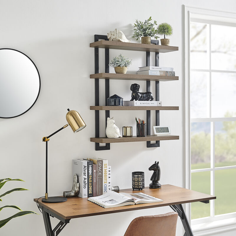 4-Tier Wide Ladder Bracket Floating Metal Frame Wall Shelves