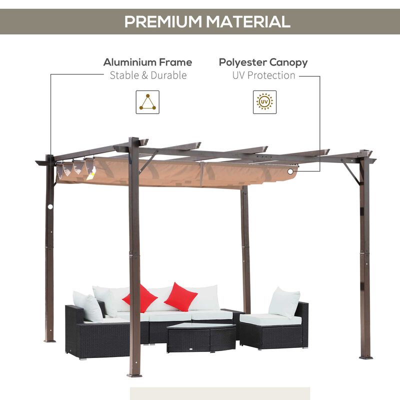 Brown Shade Solution: 10x10 ft Aluminum Retractable Pergola Canopy