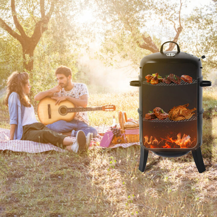 WOW PIONEERDouble Layer Outdoor Charcoal Wood Fired Braising and Smoking Stove Grill Ideal for Backyard Patio Garden Barbecue Cooking and Meat Smoking