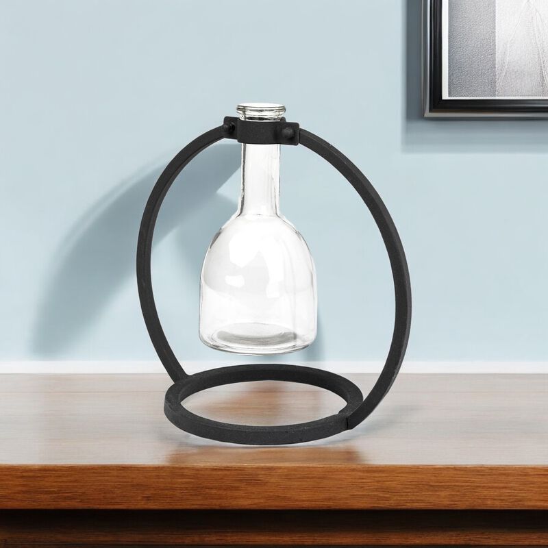 Modern Abstract Cylinder Glass and Metal Vase for Living Room Decor