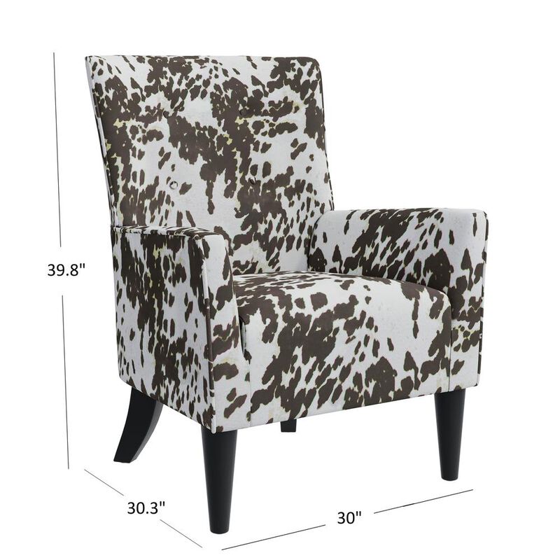 HL Home Furnishings Shelter High Back Wingback Chair in Velvet Brown Cow Print