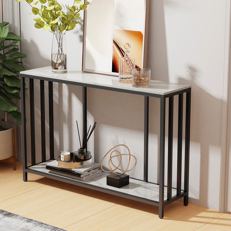 2 Tier Modern Sofa Table Heavy Duty Sintered Stone Console Table image number 1