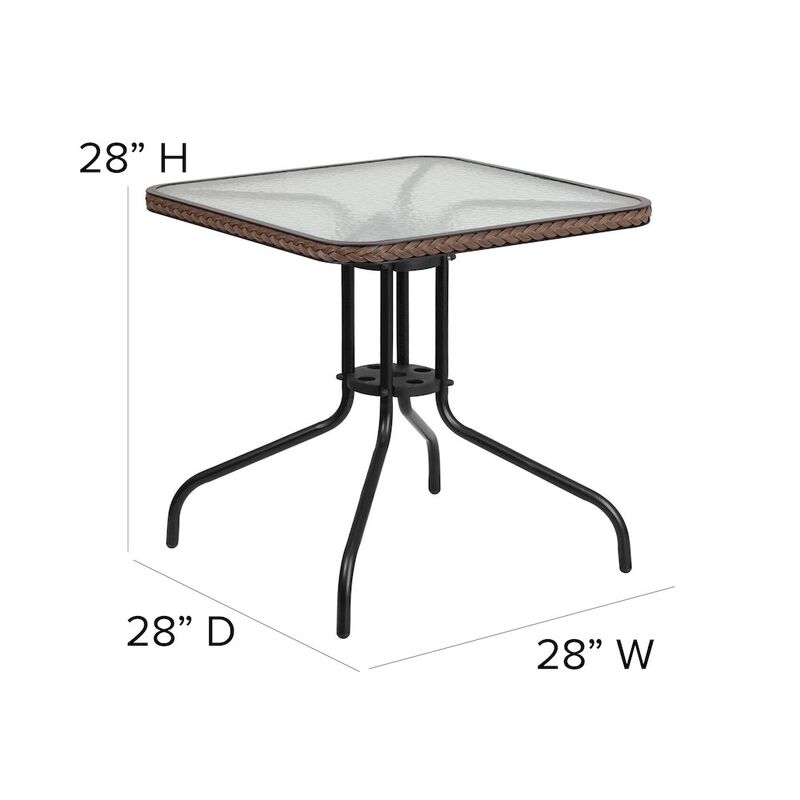 Flash Furniture 28'' Square Tempered Glass Metal Table with Dark Brown Rattan Edging image number 3