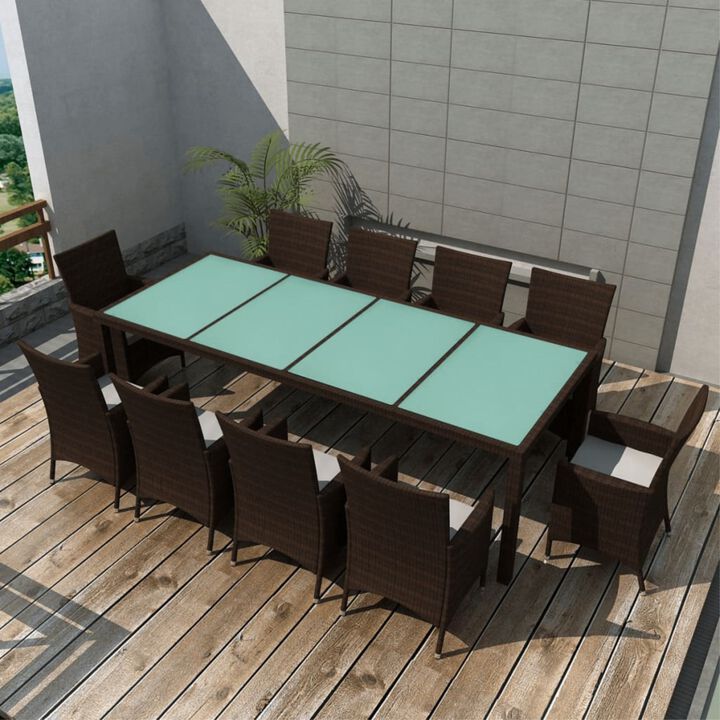 vidaXL 11 Piece Outdoor Dining Set with Cushions Poly Rattan Brown