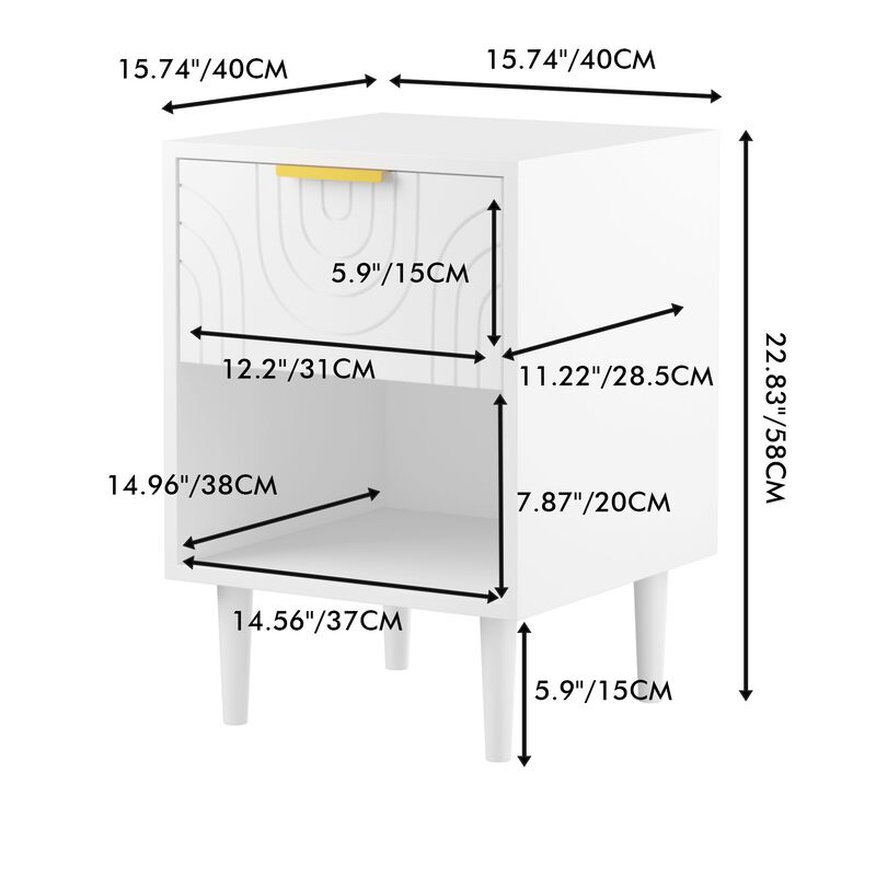22.8" Assembled White Nightstand 1-Drawer 1-Shelf Gold Handle image number 8