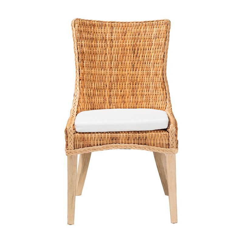 bali & pari Derris Natural Rattan Dining Chair with Cushion - Tall Wingback Side Chair with Solid Mango Wood Legs, Boho Coastal Style for Kitchen or Dining Room Seating