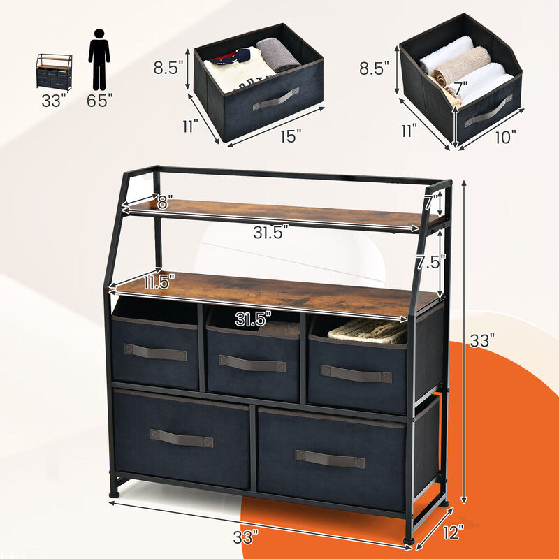5 Drawers Storage Dresser with Fabric Bin for Living Room Bedroom-Black