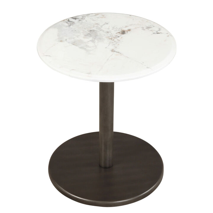 Small Round Marble End Table with Wooden Base for Living Room and Bedroom