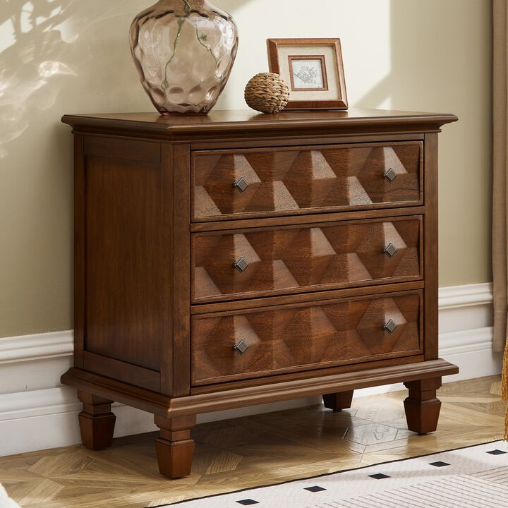 Nufwor Built‑in Charging Station Farmhouse 3‑Drawer Nightstand