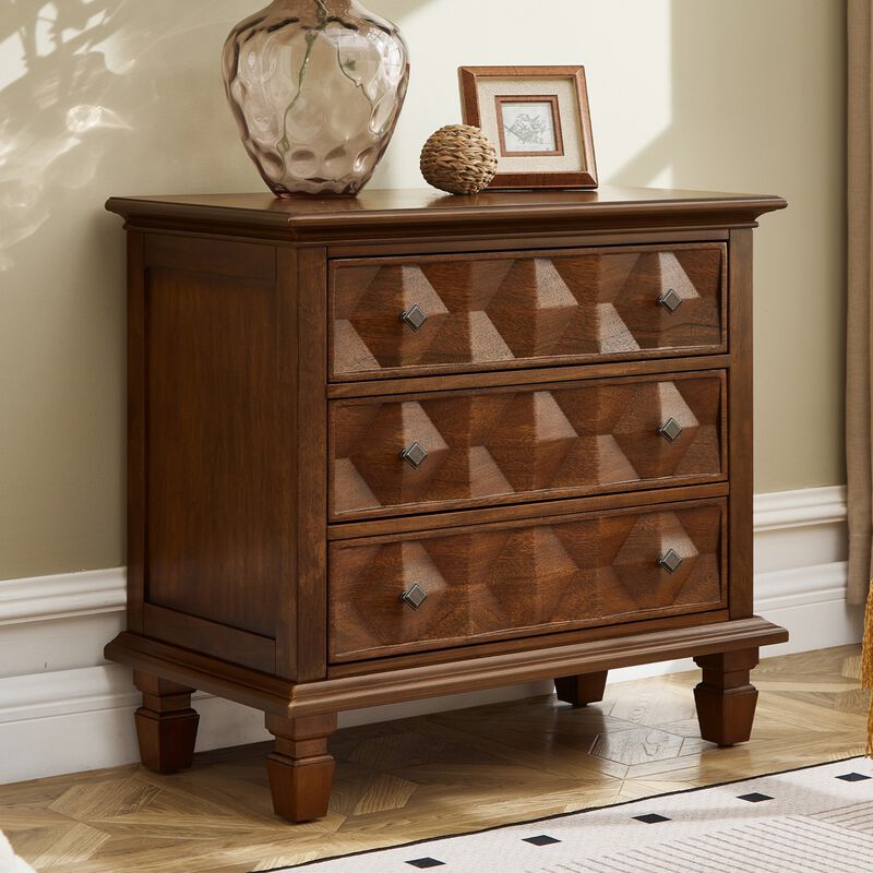 Nufwor Built‑in Charging Station Farmhouse 3‑Drawer Nightstand image number 1
