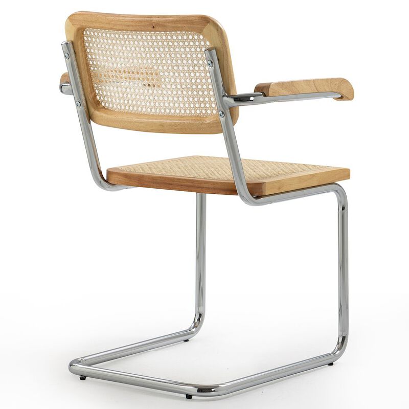 Glamour Home Set of 2 Barnard Natural Wooden Dining Chair with Rattan Back and Chrome Legs