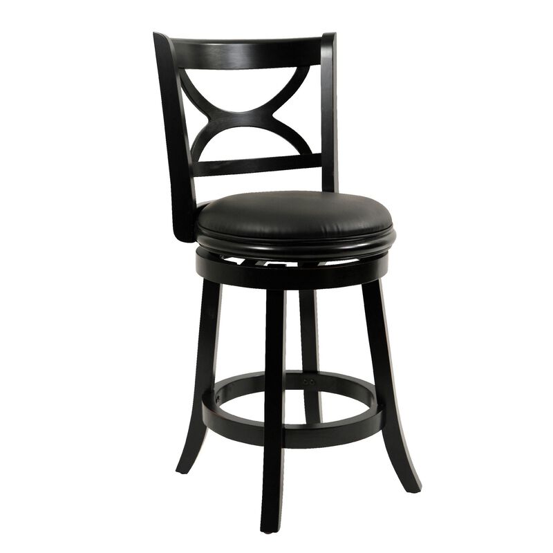 24 Inch Ava Solid Wood Swivel Counter Stool, Vegan Faux Leather, Black-Benzara image number 1