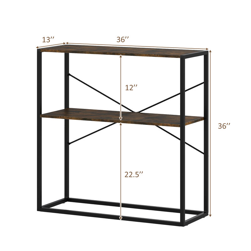 2 Tier Entryway Console Table with Wooden Shelves and Metal Frame image number 2