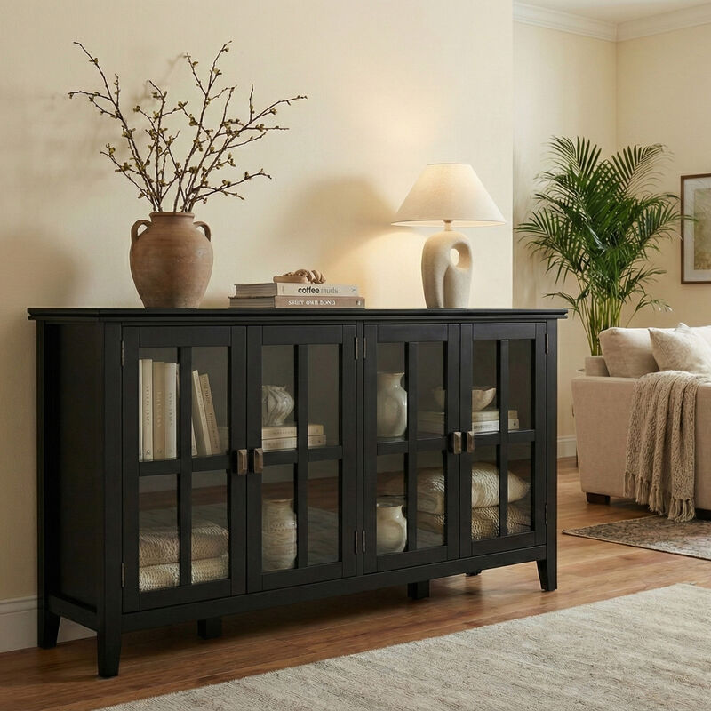 Artisan SOLID WOOD 66 inch Wide Contemporary Wide 4 Door Storage Cabinet in Black image number 2
