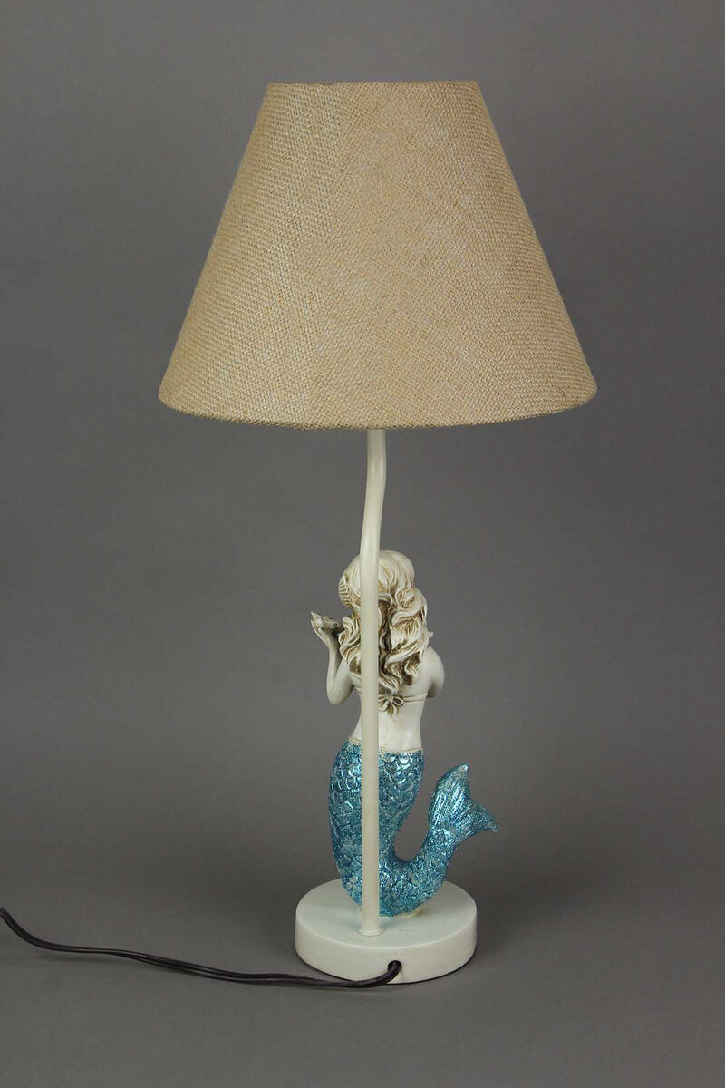 Blue Glitter Tail Mermaid Nautical Table Lamp Burlap Coastal Decor accent light image number 4