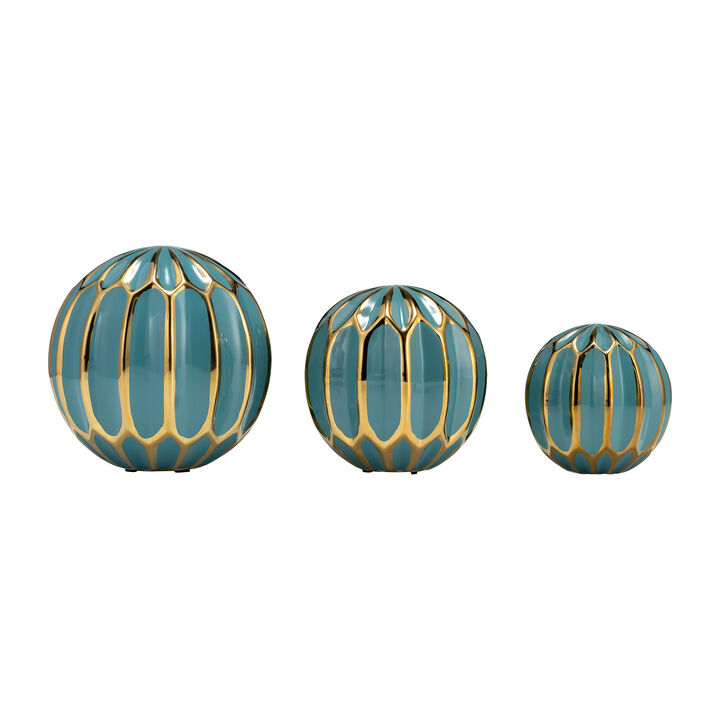Ceramic S/3 Orbs, Turq/Gold