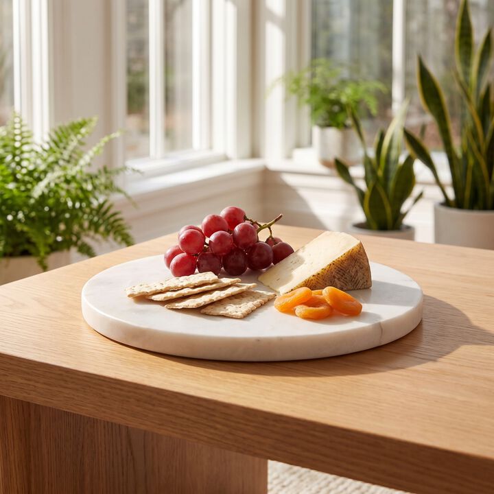 8‑Inch Round Marble Charcuterie and Cutting Board, White Finish