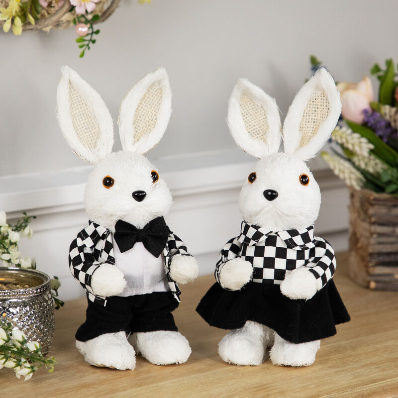 Girl Easter Rabbit Figurine in Checkered Dress -10"