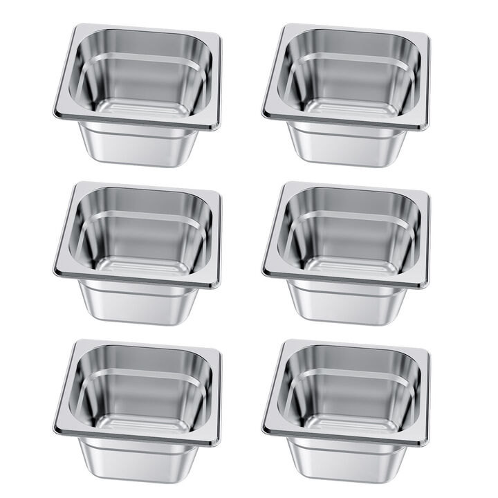 VEVOR 1/6 Size Hotel Pans Steam Table Pans 4 Inch Deep Stainless Steel 6 Pack