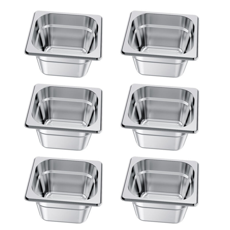 VEVOR 1/6 Size Hotel Pans Steam Table Pans 4 Inch Deep Stainless Steel 6 Pack