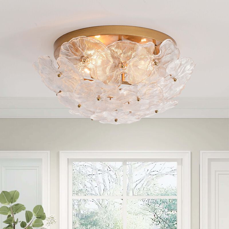 Estrella 4-Light Brushed Brass Flower Crystal Glass Flush Mount image number 7