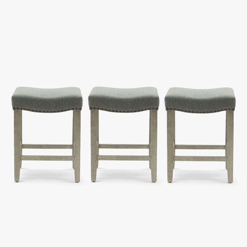 WestinTrends 24" Upholstered Saddle Seat Antique Gray Counter Stool (Set of 3)