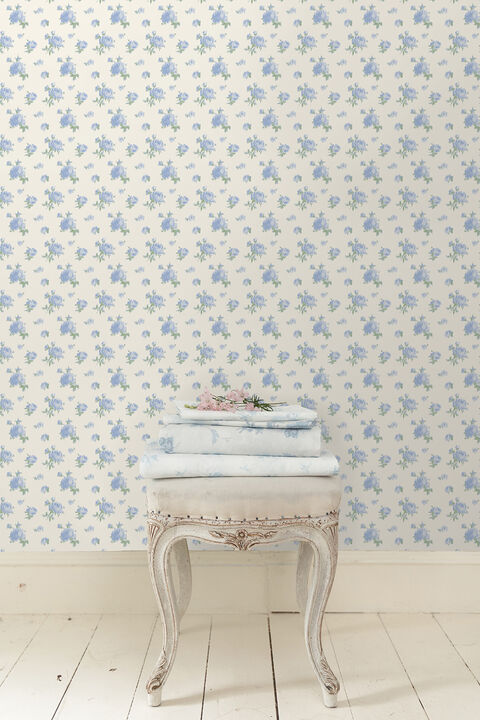 Ikat Rose Blue Small Print Wallpaper (Set of 2)