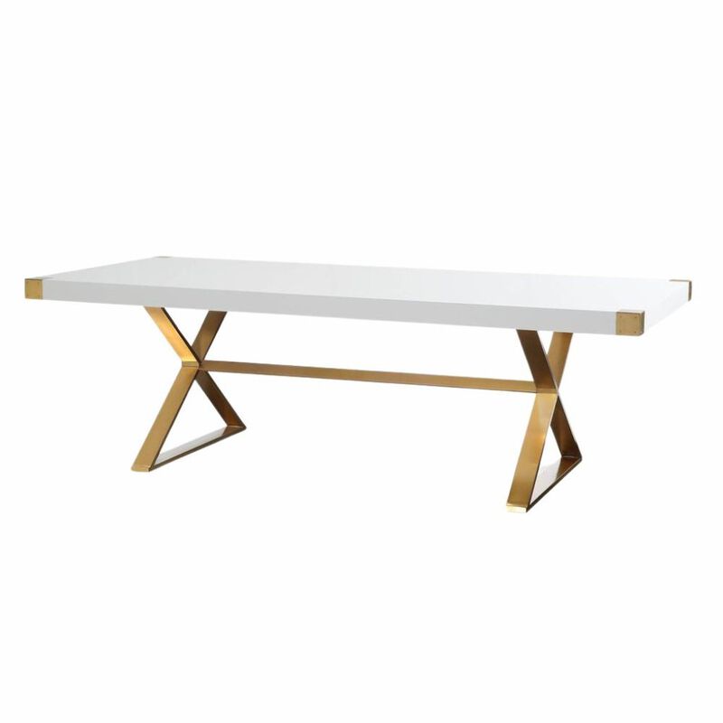 Starlight Canyon Home White Wood Dining Table With Gold Stainless Steel Base And Modern Design