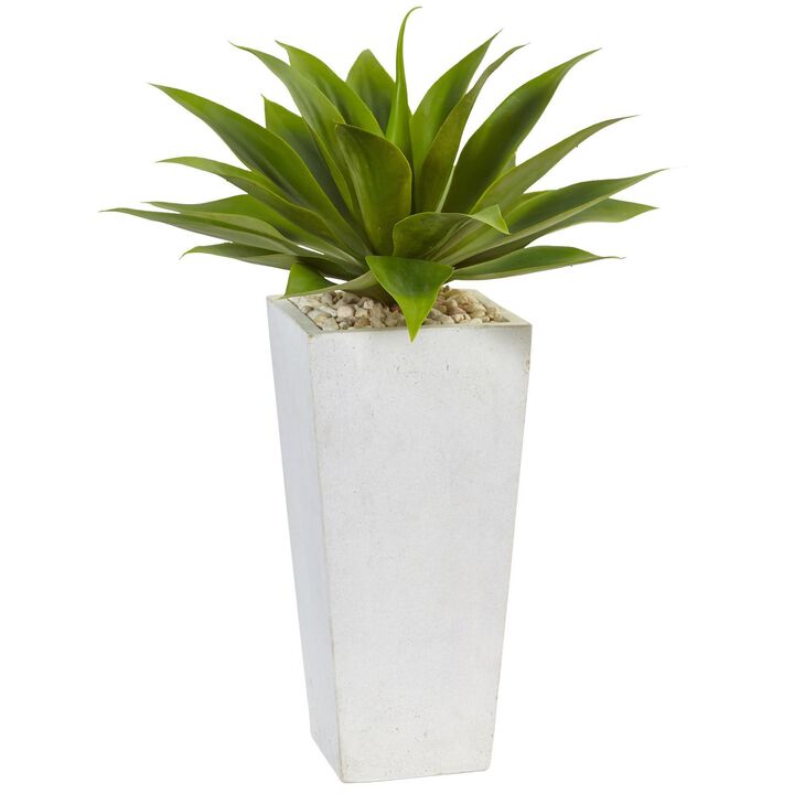 Nearly Natural 25-in Agave in White Planter