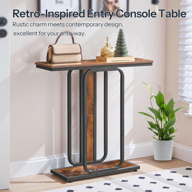 2-Tier Hallway Console Table, Narrow Design for Entryway or Foyer-Brown image number 5