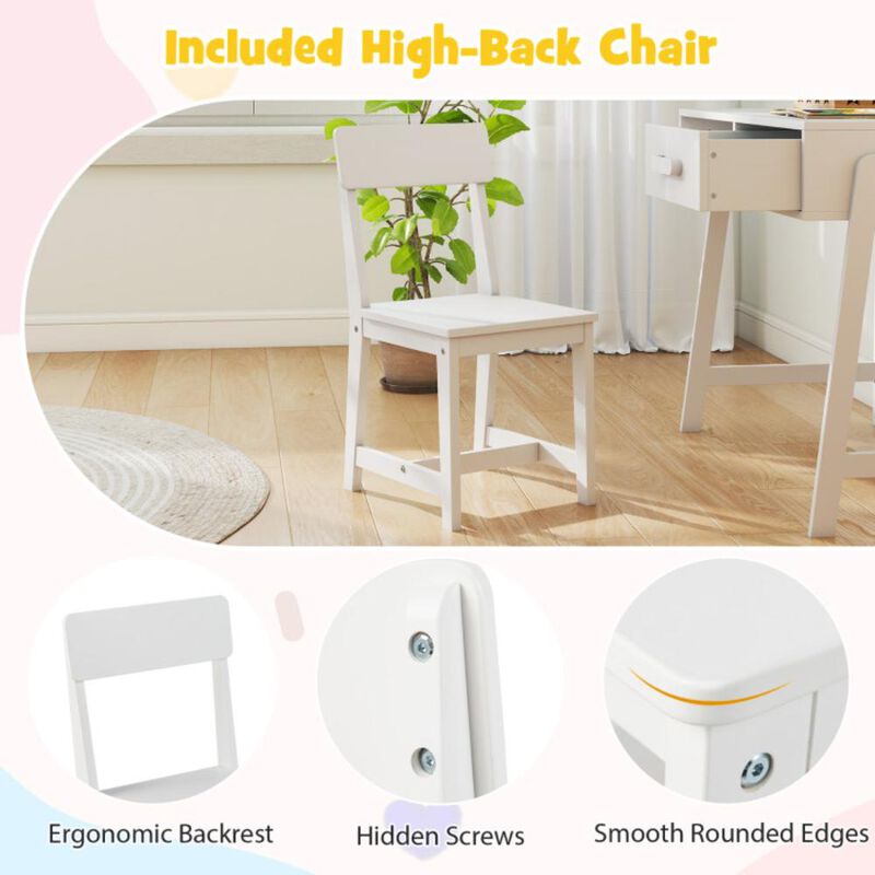 Hivvago Kids Desk and Chair Set with Storage Drawer and Hutch
