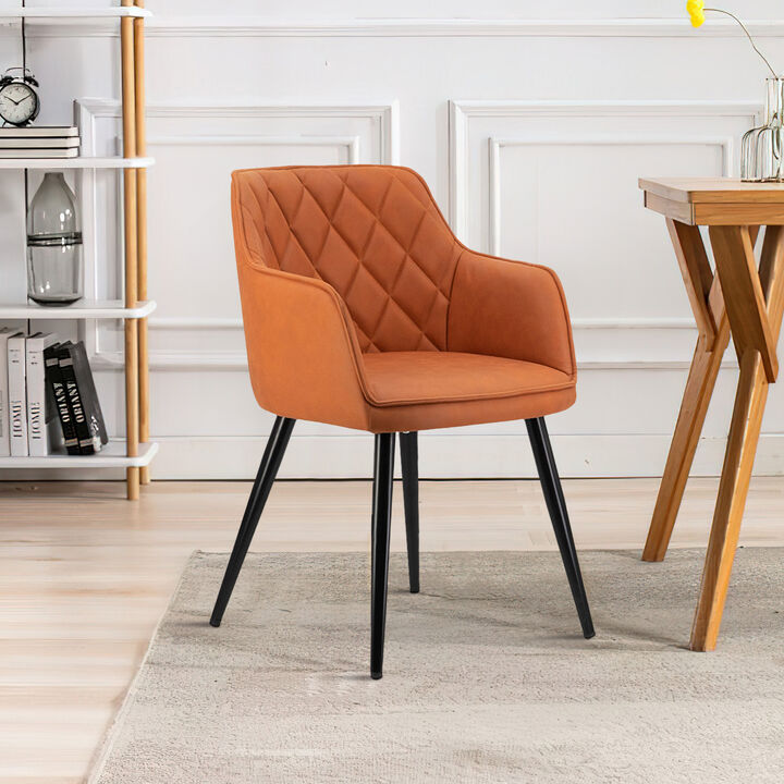 Erin 24 Inch Curved Dining Chair, Orange Fabric, Diamond Pattern Tufting - Benzara