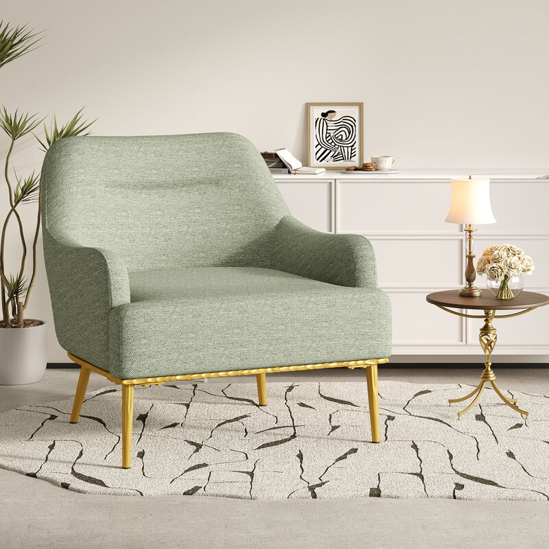 Merax Modern Curved Chenille Accent Chair with Gold Metal Legs image number 1