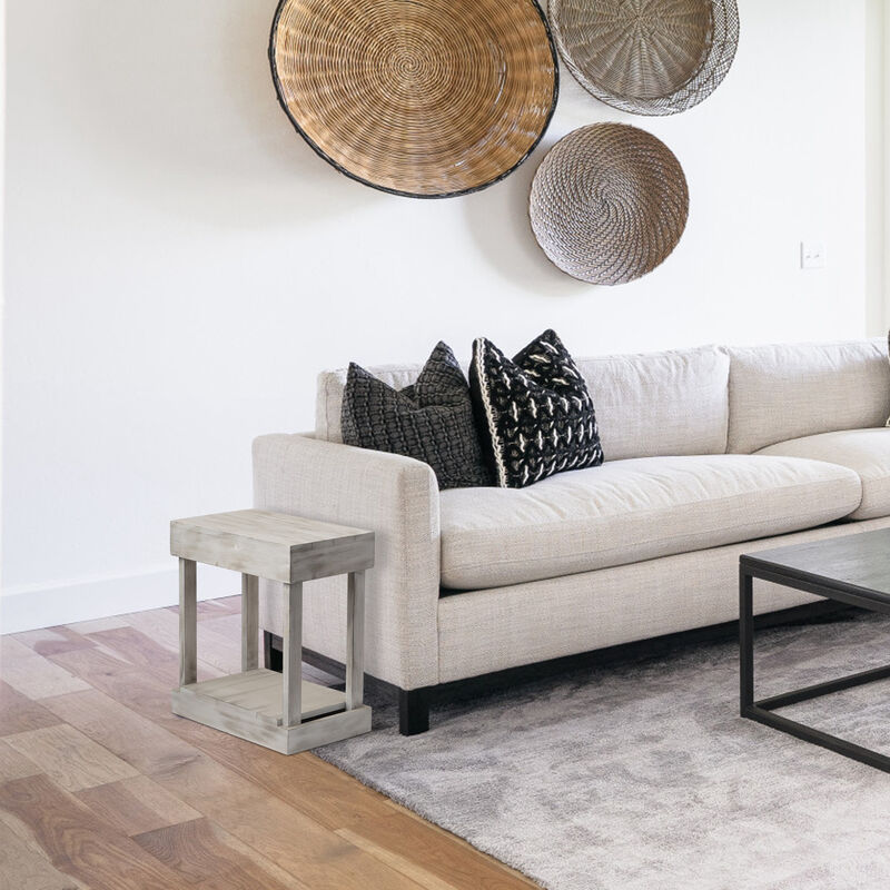 Farmhouse Rectangular Distressed Solid Wood Side Table Sofa End Table